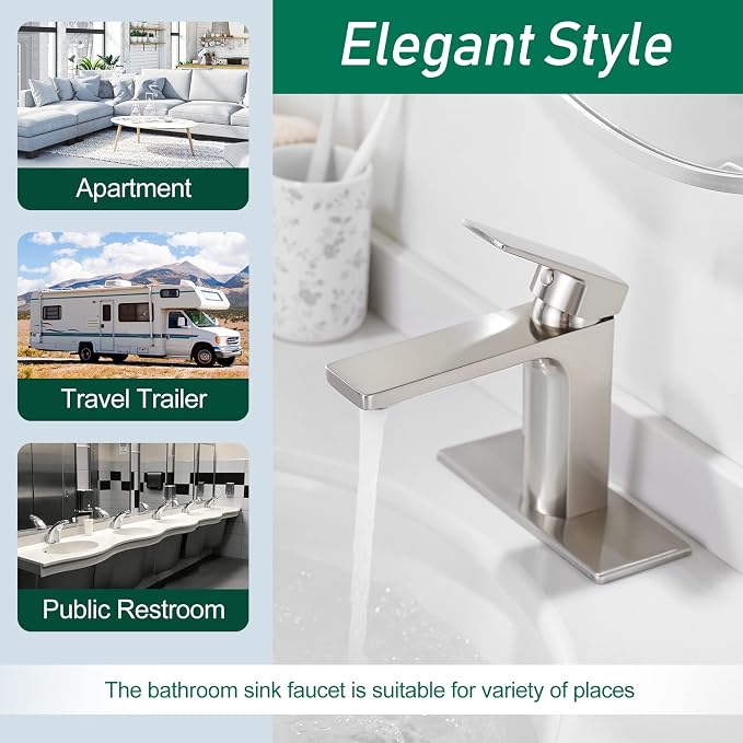 VOTON Bathroom Faucet Brushed Nickel Single Handle Bathroom Faucet 1 or 3 Hole - Image 4