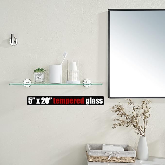 JQK Bathroom Glass Shelf Chrome, Tempered Glass Shower Storage 20 by 5 inches - Image 2