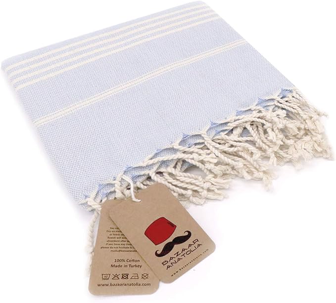 Bazaar Anatolia Slim Line Turkish Towel 100% Cotton Peshtemal Beach Towel 76x38 by BazaarAnatolia