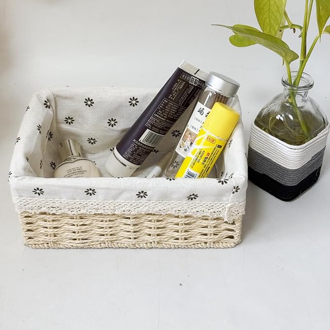 4-Pack Handmade Beige Woven Paper Rope Storage Baskets - Image 2