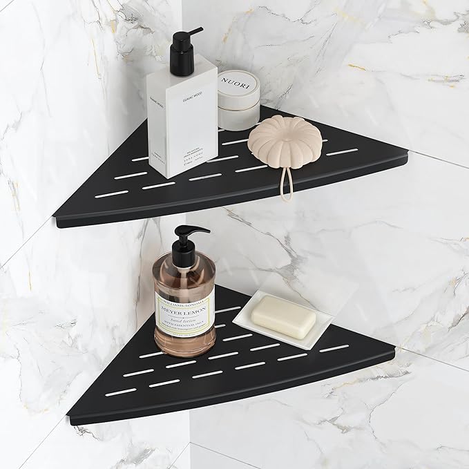 Corner Shower Shelf Matte Black, 304 Stainless Steel 11.5” Recessed Corner by Qeke