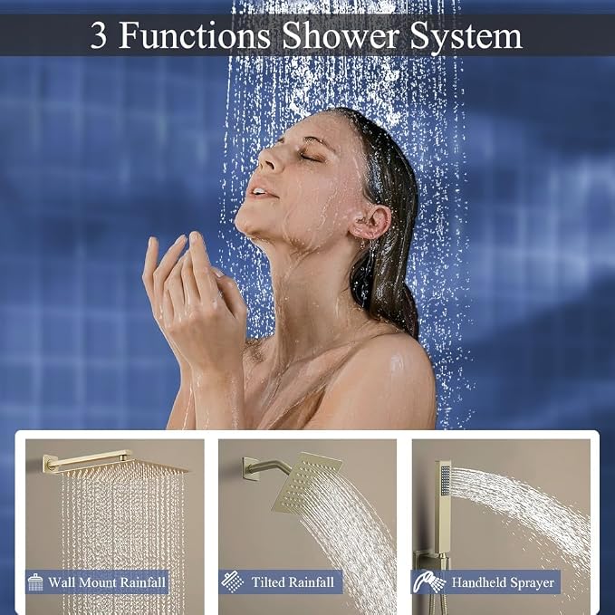 Shower Faucet Set Brushed Gold Shower System, Knob Switch Diverter Shower Faucet - Image 3