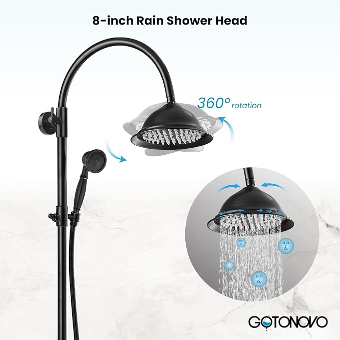 gotonovo Bathroom Classic Exposed Shower Faucet Wall Mount Shower System 8 Inch - Image 5