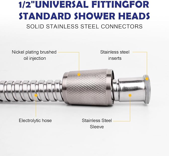 98" Brushed Nickel Shower Hose Replacement Handheld Kink Free Stainless Steel - Image 3