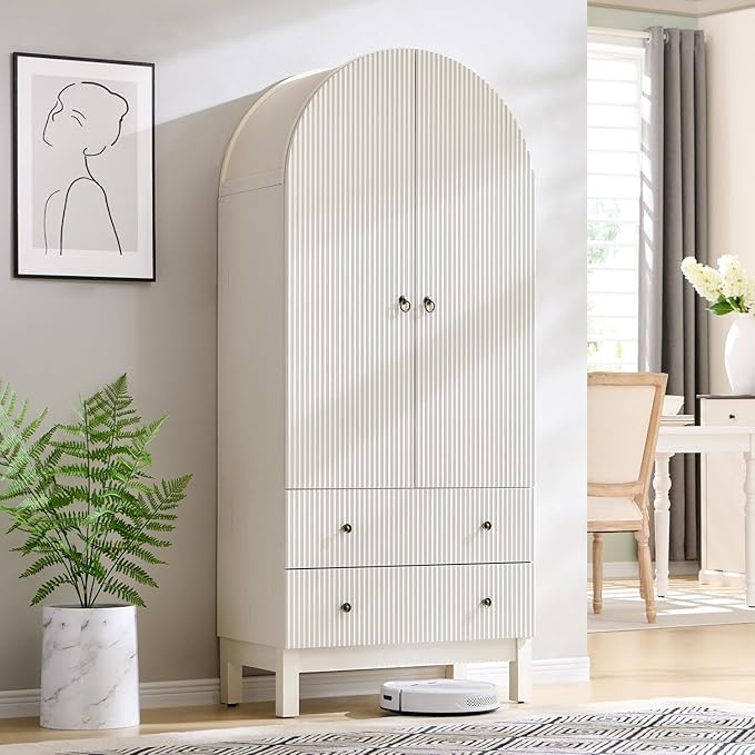 71" Tall Arched Bathroom Storage Cabinet, Modern Fluted Cabinet Storage - Image 8
