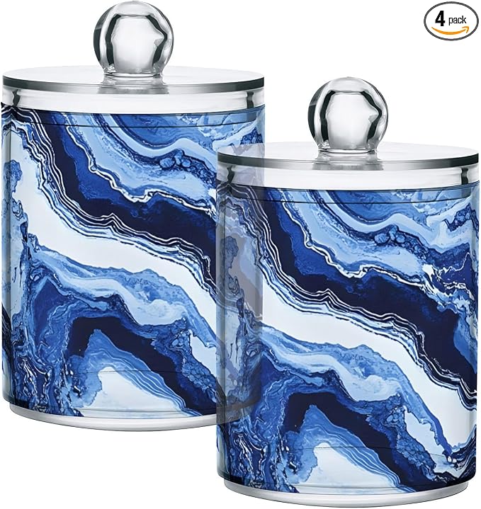 MNSRUU 4 Pack Qtip Holder Organizer Dispenser Blue Marbling Bathroom Containers by MNSRUU
