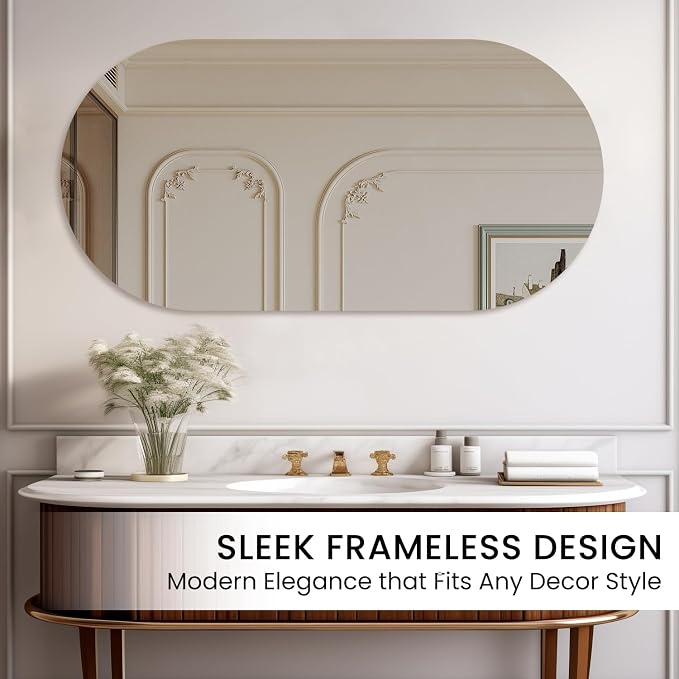 VASUHOME Frameless Bathroom Mirror, 24 x 47 Inch Wall Vanity Mirror, Large Wall - Image 3