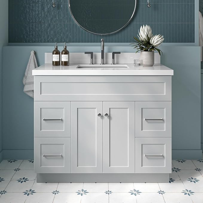 ARIEL Hamlet 43 Inch Single Sink Bathroom Vanity in Gray, 1.5" Edge Quartz Top by Ariel