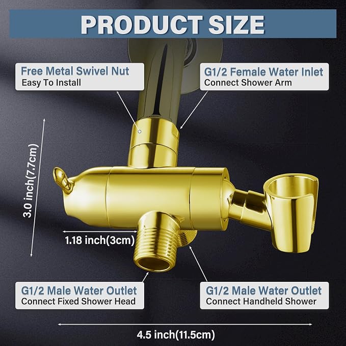Shower Diverter Valve with Handshower Mount, G1/2 Brass Shower Arm Diverter 3 - Image 5
