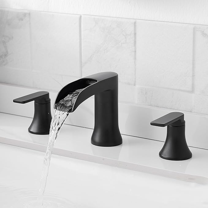 Solid Brass Waterfall Bathtub Faucets Set, 3 Hole Matte Black Tub Faucet 2 - Image 9