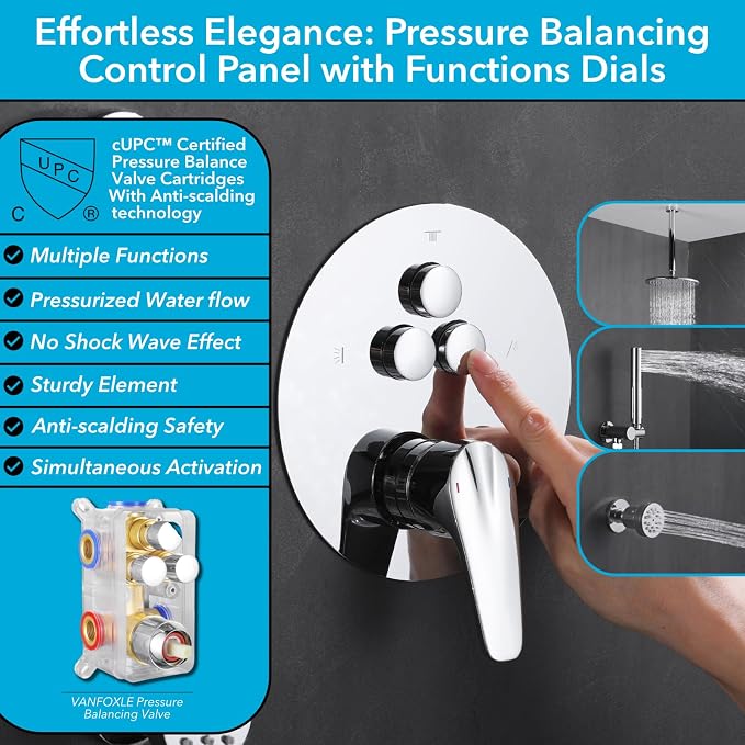 VANFOXLE Shower Faucet Set Chrome Shower System, Push Button Diverter Shower - Image 5