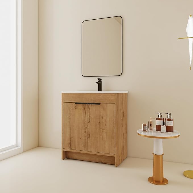 30 inch Bathroom Vanity with Sink, Bathroom Cabinet W/Single Ceramic Sink - Image 4