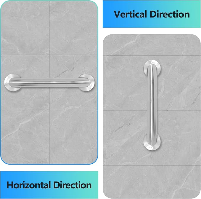 Shower Grab Bar, 2 Pack 12 Inch Brushed Nickel Bathroom Safety Bar, 1.25" - Image 6