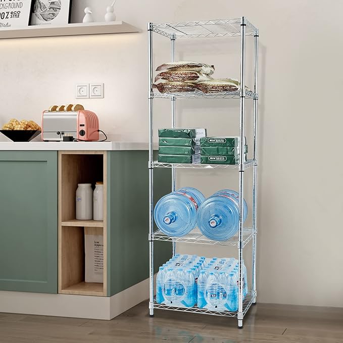 5 Tier Storage Racks Shelving, Heavy Steel Pantry Shelves, Adjustable Wire - Image 2