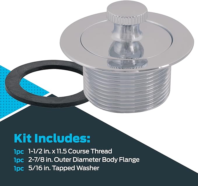 EZ-FLO Lift-n-Turn Bath Drain Assembly Kit, 1-1/2 in. x 11.5 Coarse Thread - Image 3