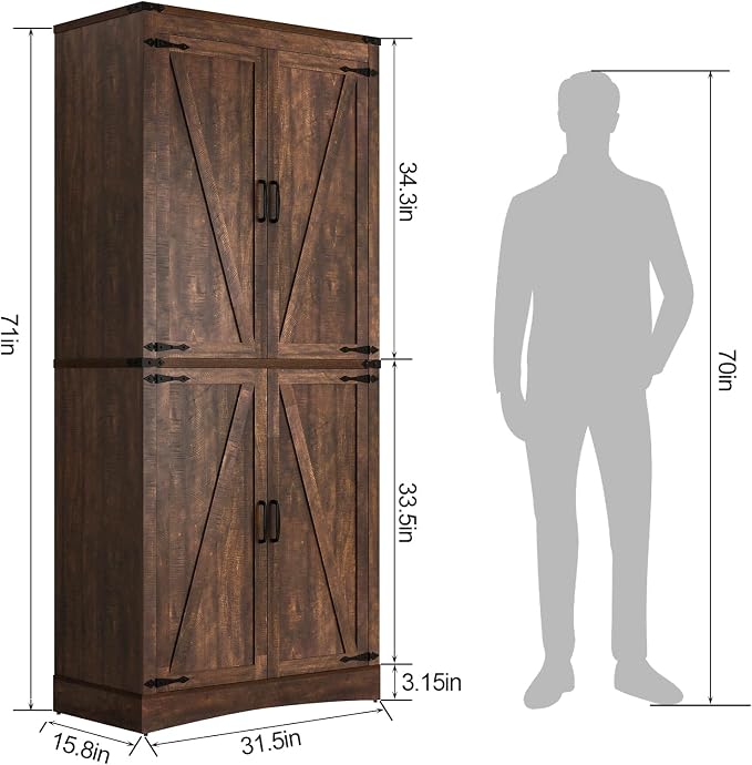 71" Tall Kitchen Pantry, Farmhouse Storage Cabinet - Image 2