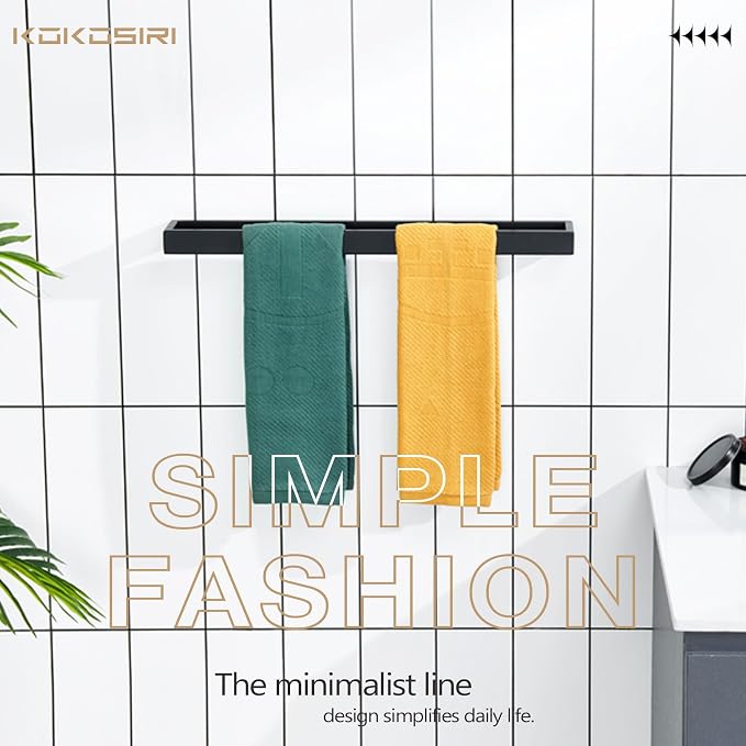 KOKOSIRI Towel Bar Matte Black Bath Towel Holder 24-Inch Kitchen Rack Stainless - Image 9