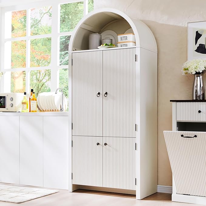 71" Tall Arched Bathroom Storage Cabinet, Modern Fluted Storage Cabinet w/Doors - Image 6
