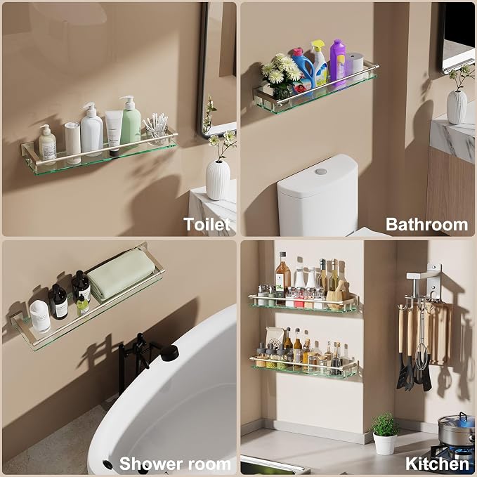 Glass Shelf for Bathroom Wall Sheves 24 inch Rectangular Stainless Steel - Image 4