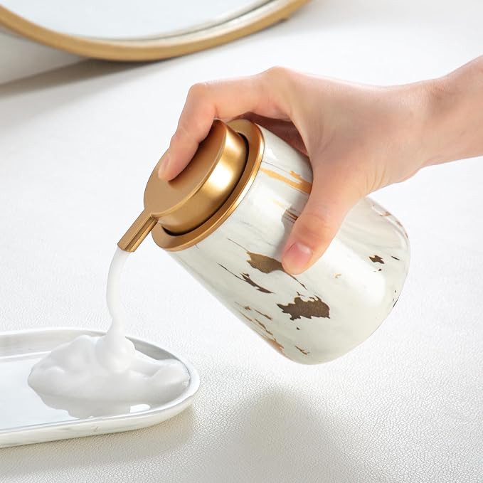 Enra Ceramic Gold Foaming Soap Dispenser, 12 oz Marble Foam soap Dispenser - Image 3
