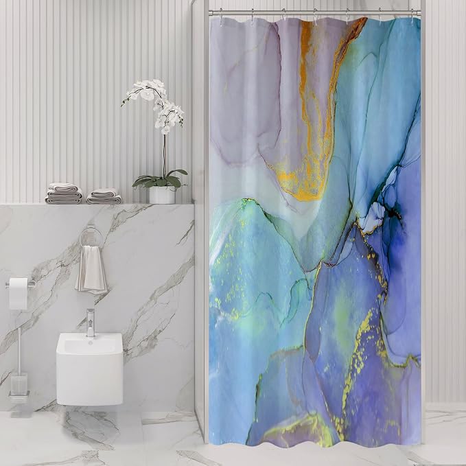 Gibelle Small Stall Shower Curtain 36 x 72, Narrow Half Abstract Marble Fabric by Gibelle