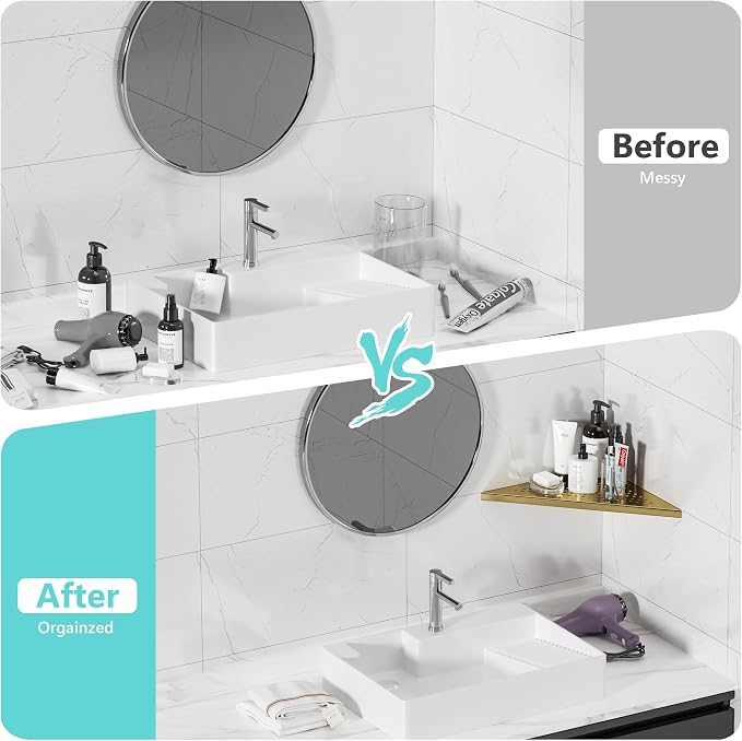 Bathroom Corner Shelf, Recessed 10" Shower Shelf Caddy, SUS304 Stainless Steel - Image 7