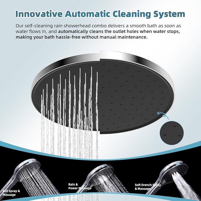 Hibbent Upgraded Self-cleaning Shower Head Combo, High Pressure 10'' Rain - Image 3