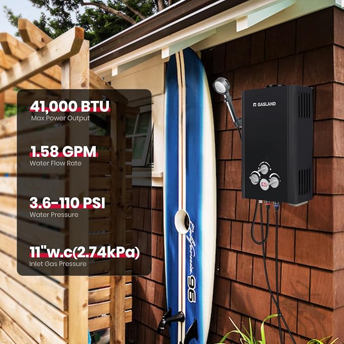 GASLAND 6L 1.58GPM Portable Propane Tankless Water Heater - Image 2