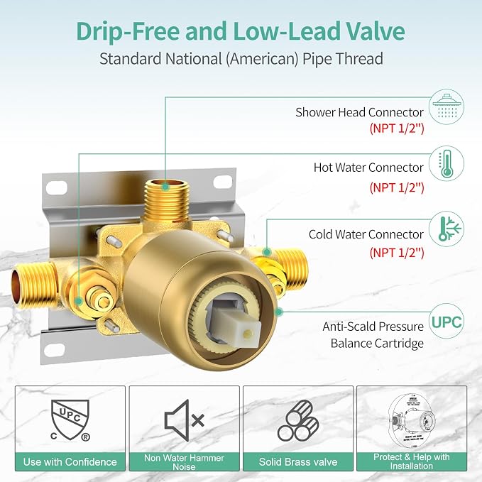 SR SUN RISE High Pressure 3-Way Rainfall Shower Faucet, 3 in 1 Shower Head and - Image 5