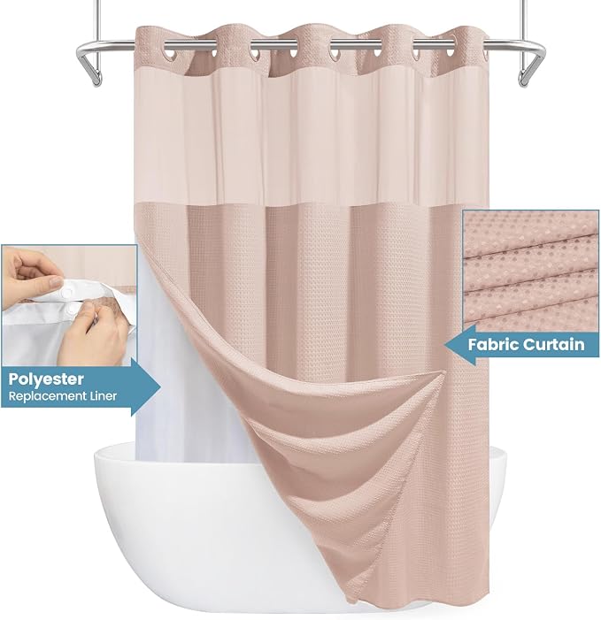 Blush Pink No Hook Shower Curtain - Image 4