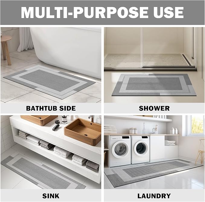 Non Slip Long Bath Mat Bathroom Runner, Rubber Backing Ultra Thin Bathroom Rugs - Image 8