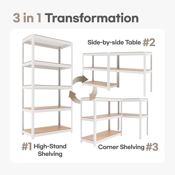 HOMEDANT House 5 Tier Laminated Metal Shelving Unit Adjustable Storage Utility - Image 8