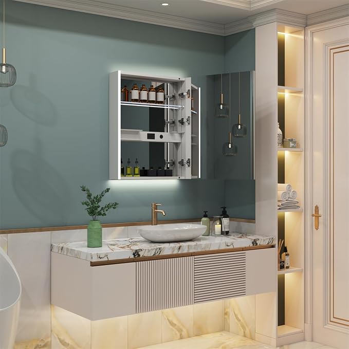 WELLFOR 20" x 30" LED Mirrored Bathroom Cabinet, Mirror Medicine Cabinet - Image 8