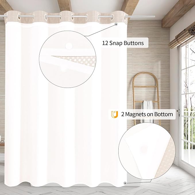 MitoVilla Pink Long Shower Curtain Liner Set 72 x 80, No Hooks Needed 80 inch - Image 2