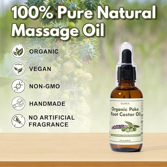 Organic Poke Root Castor Oil – 2 Fl Oz Natural Lymphatic Support Massage Oil - Image 5