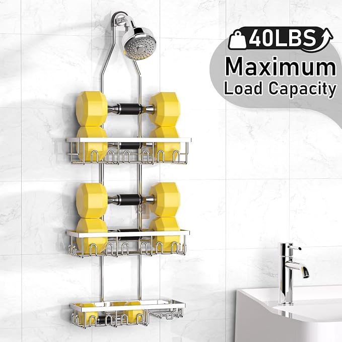 Shower Caddy, Rustproof Shower Shelves Over Shower Head, Triple Adjustable - Image 3