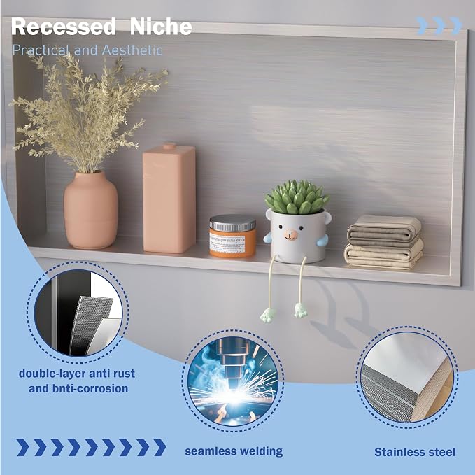 No Tile Needed Shower Niche for Shower Room Storage, Recessed Wall Niche Insert - Image 3