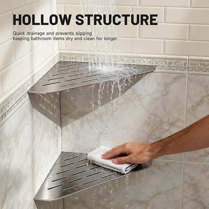 Corner Shower Shelves 10" 2 Pcs, 304 Stainless Steel Shower Corner Shelf Wall - Image 8
