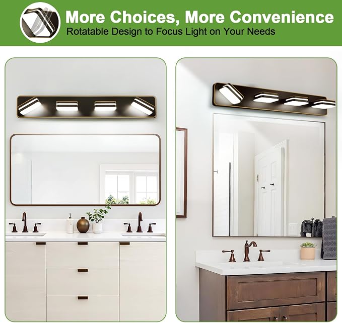 360° Rotate LED Dimmable Bathroom Vanity Light Fixtures, 1600LM Acrylic Brown - Image 7