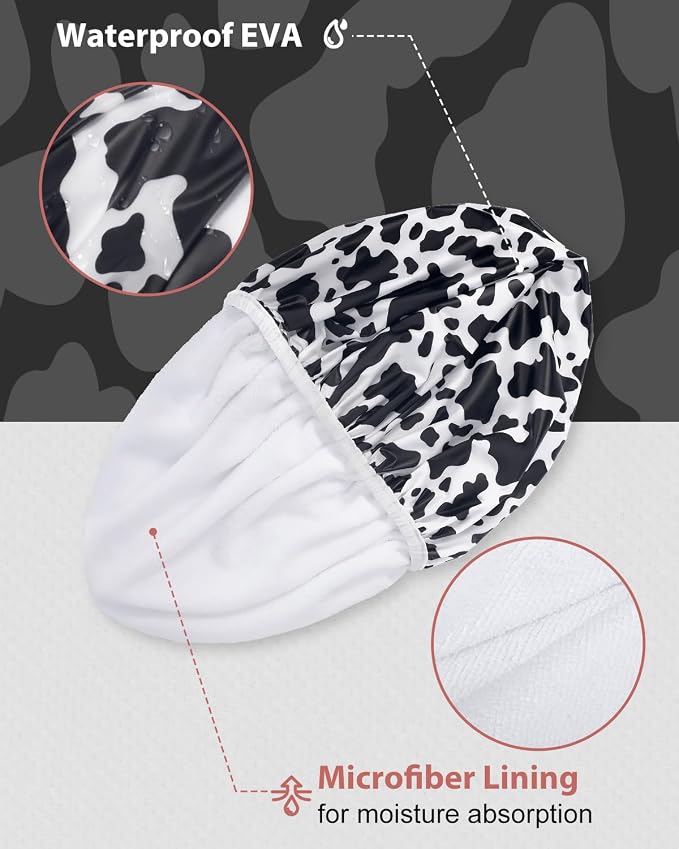Auban Shower Cap, Shower Cap for Women Terry Cloth Lined EVA Exterior Reusable - Image 4