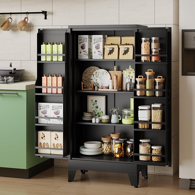 48" H Metal Kitchen Pantry Storage Cabinet, Freestanding Cupboard Storage - Image 2