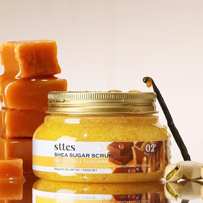 Sttes Shea Sugar Body Scrub 02 – Pistachio & Salted Caramel Scent Shower - Image 2