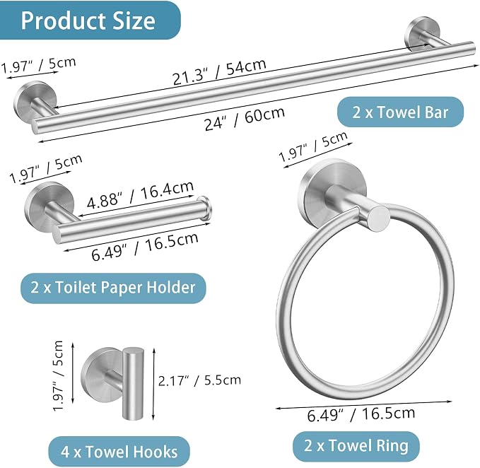 Newfun 10-Pieces Bathroom Hardware Set, Includes 24 Inch Towel Racks - Image 2