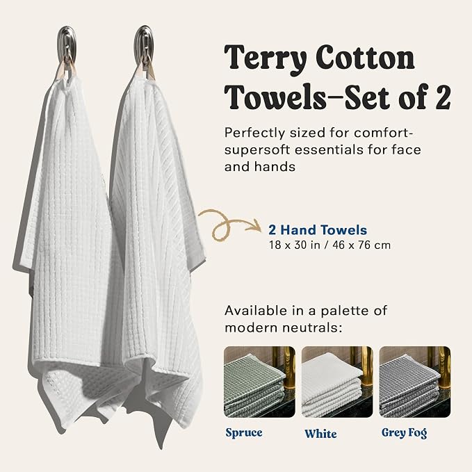 ONSEN Terry Cotton Waffle Hand Towel Set – 2 Pack Luxury Cotton Hand Towels - Image 4
