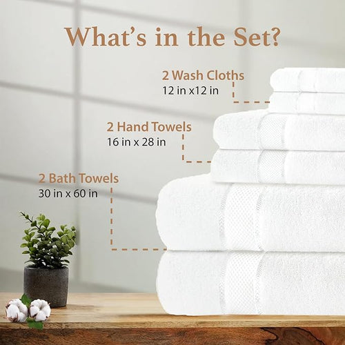 100% Cotton Bath Towel Set, 2 Bath Towel, 2 Hand Towels, 2 Wash Cloths - Image 2