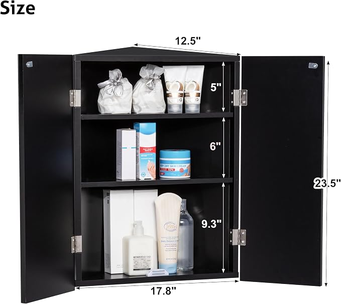 eclife 24" Bathroom Corner Medicine Cabinet W/Mirror, Double Doors Bathroom - Image 2