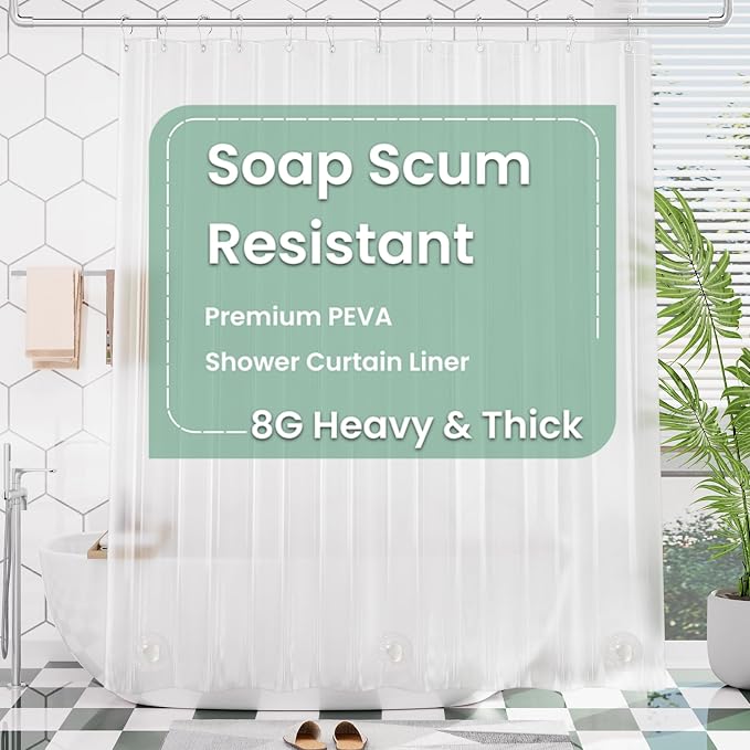 AmazerBath Frosted Shower Curtain Plastic, Heavy Duty Bathroom Curtain Premium by AmazerBath