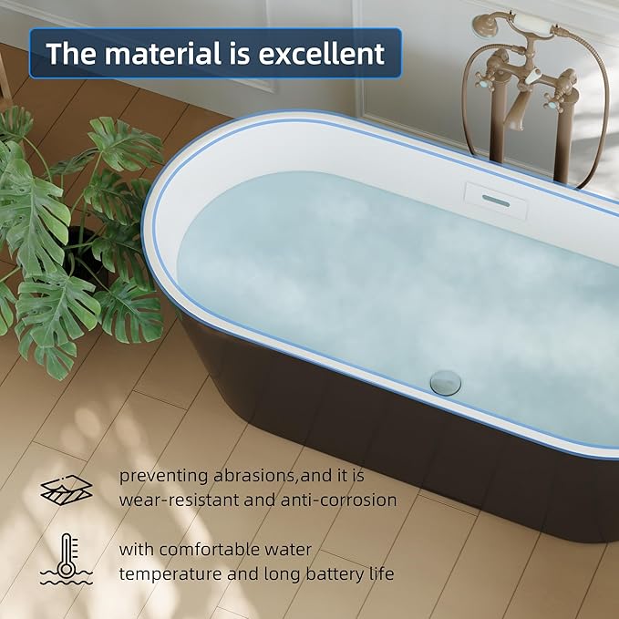 59" Acrylic Freestanding Bathtub, Deep Soaking Tub - Image 6