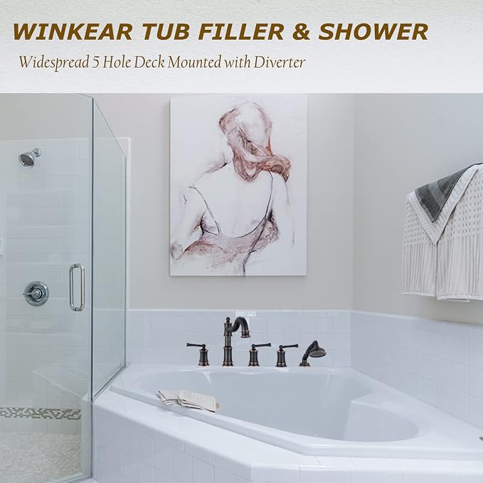 Roman Tub Faucet Set With Handheld Shower 5 Hole Deck Mount Tub Filler With - Image 2
