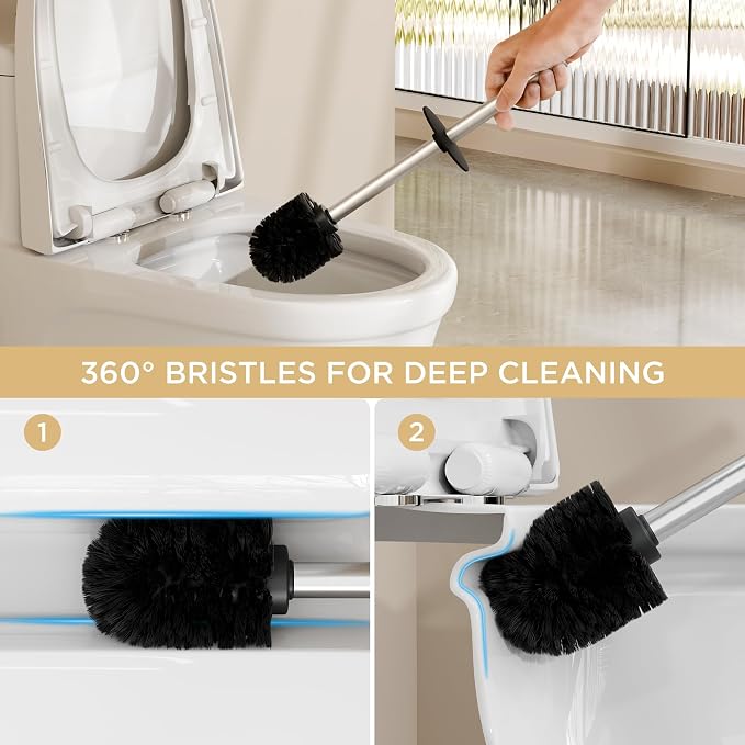 FORIOUS Toilet Brush and Holder Set Brushed Nickel, Heavy Duty 304 Stainless - Image 3